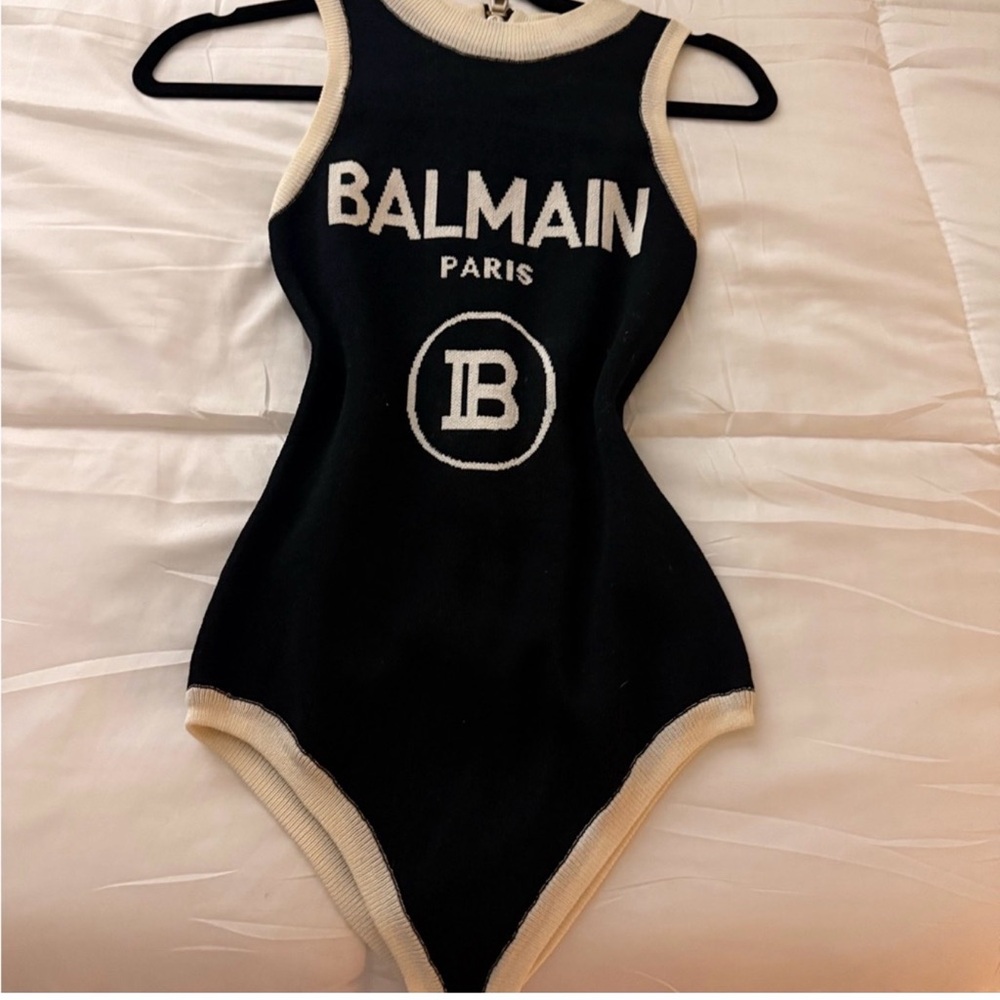 Balmain Kids Black & Cream Logo Knit Bodysuit